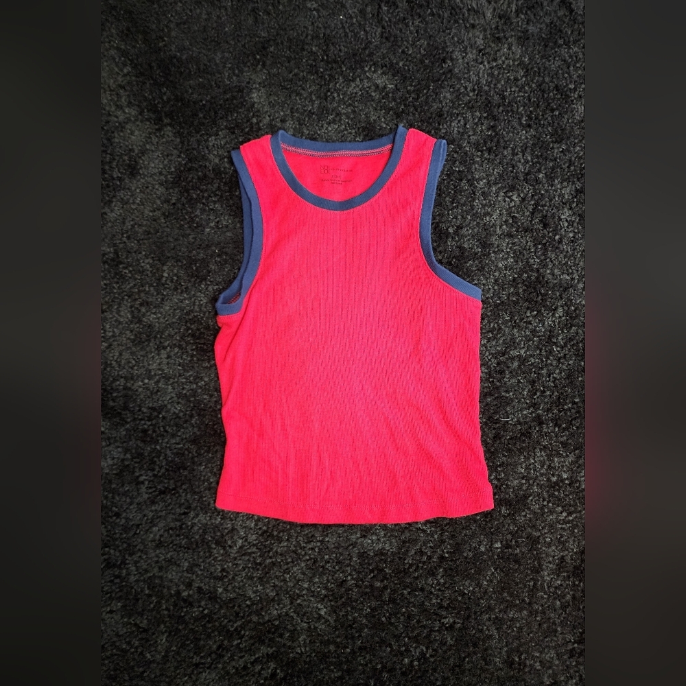 Red And Navy Cropped Tank Top - Size Small